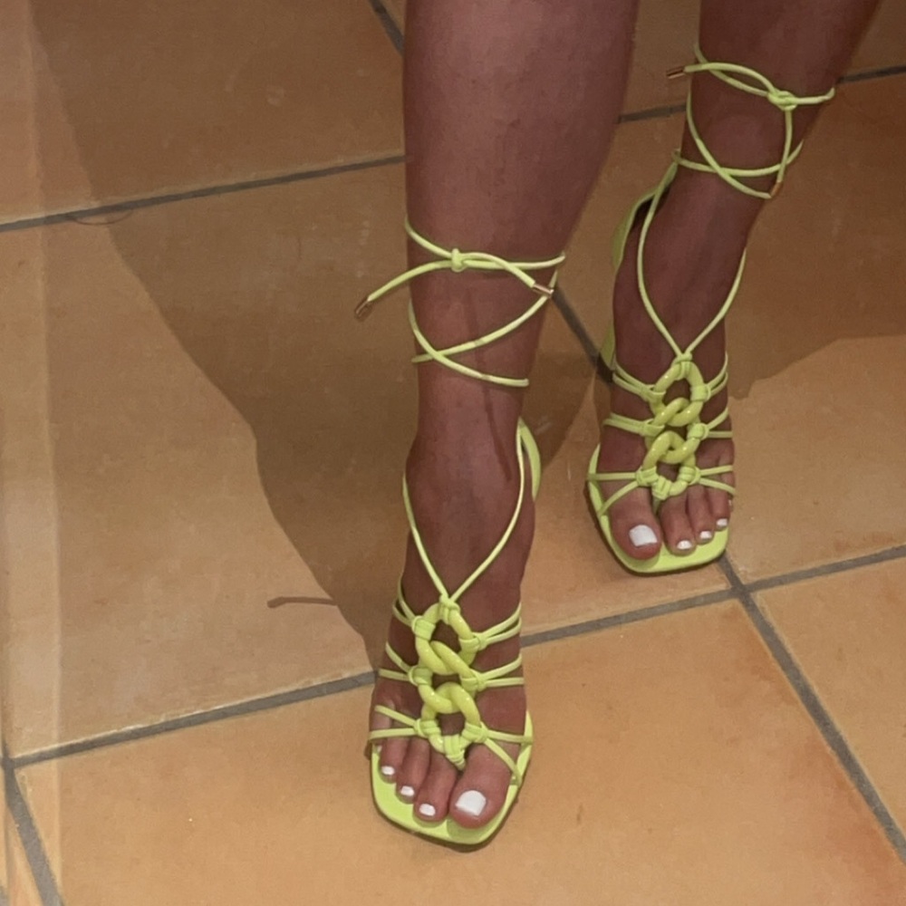 Jessica Simpson Achaia Daquiri Green Italia Nappa Lace Up Crisscross Heels NEW